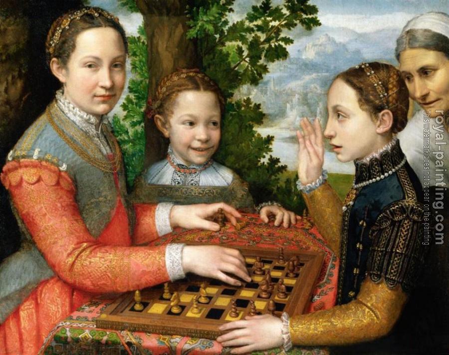 Sofonisba Anguissola : Lucia, Minerva and Europa Anguissola playing chess